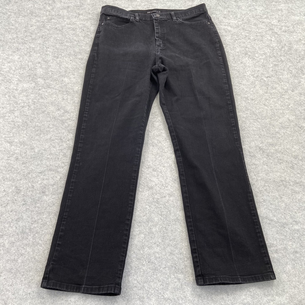 Lee Relaxed Fit Straight Jeans Womens 14 (34x30) Black Dark Wash Stretch Denim